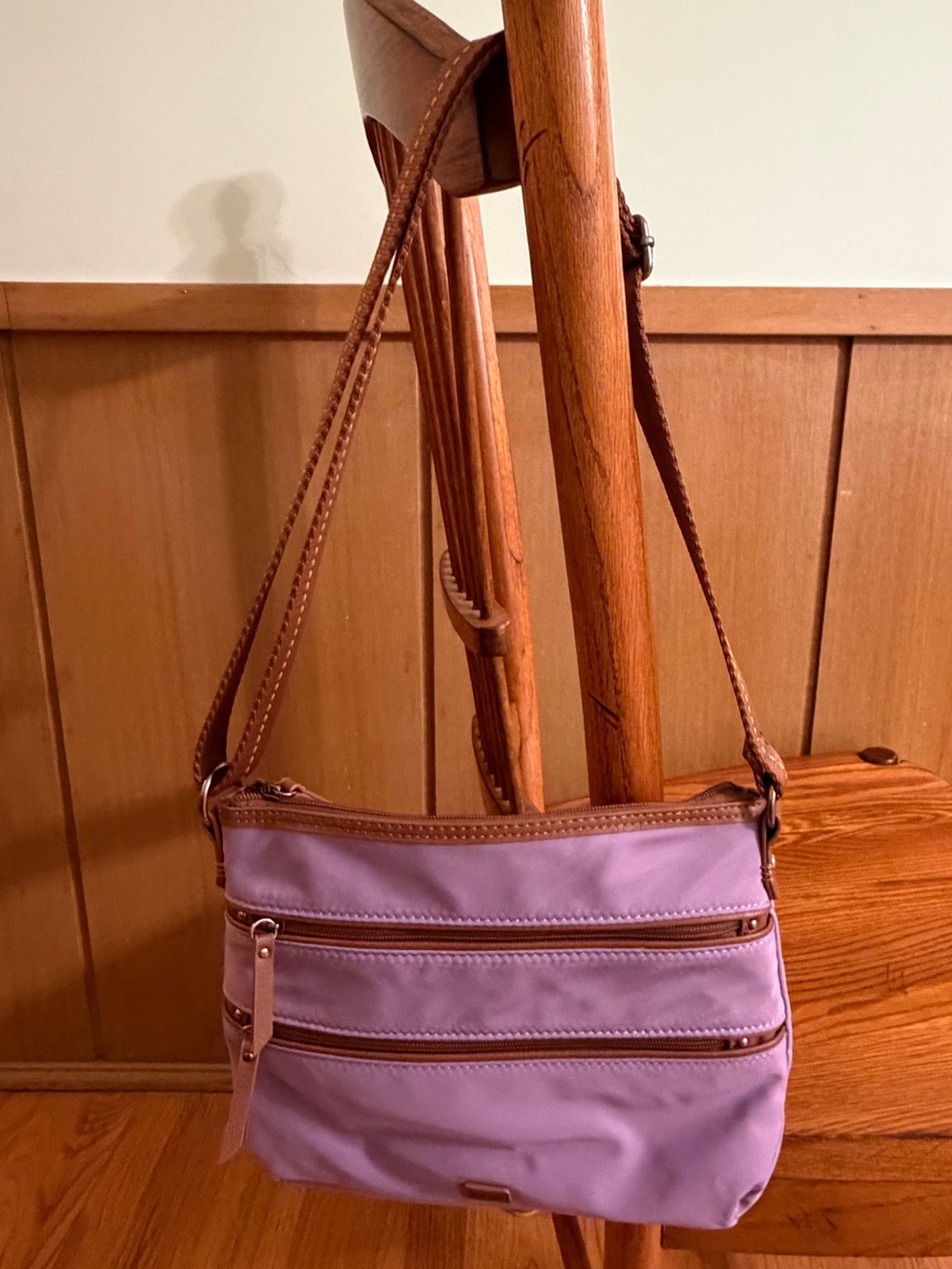 The Sak Lavender Crossbody with Brown Trim and Strap